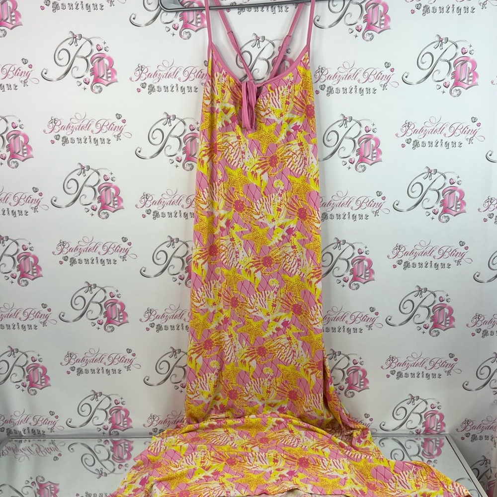 Macbeth Collection by Margaret Josephs dress starfish crabs ocean Pink Yellow